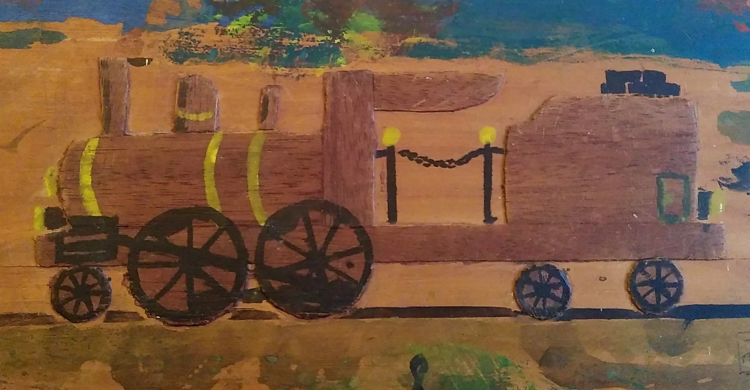 Train en collage de placage sur bois (1970)